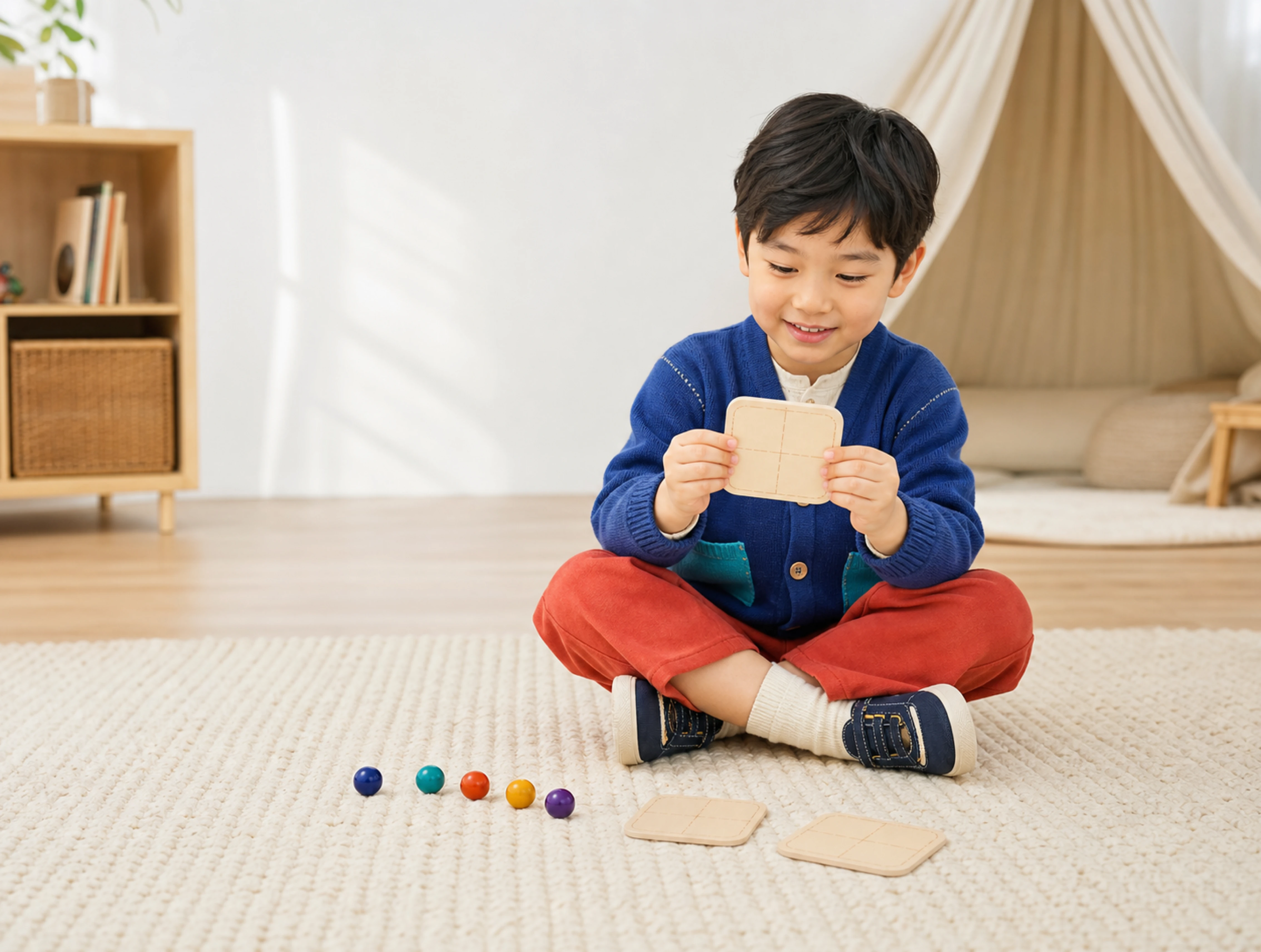 A child discovering Chinese through playful learning at home